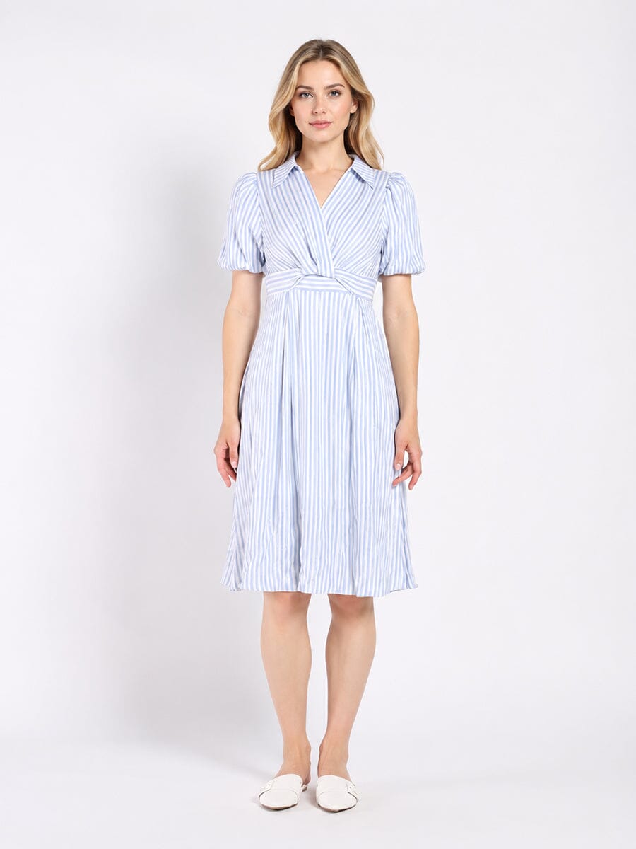Striped V Collar Neck Dress - Glamourous Grace