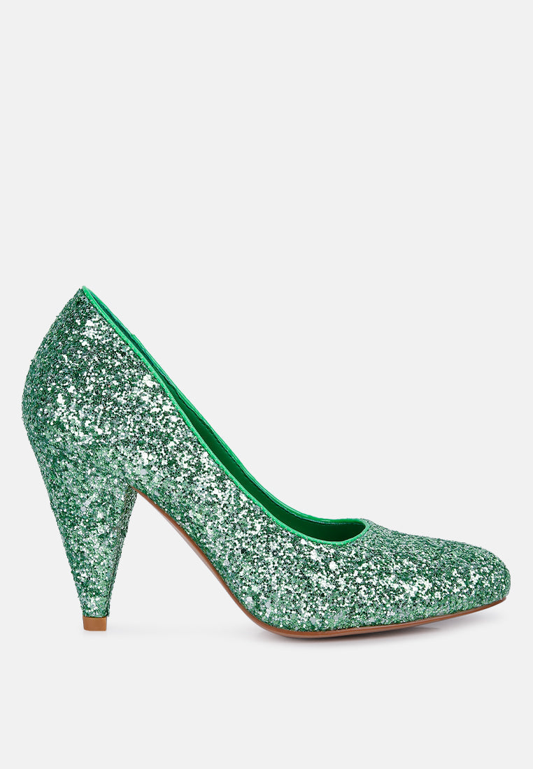 Sugar Plum Glitter Conical Heel Pumps - Glamourous Grace