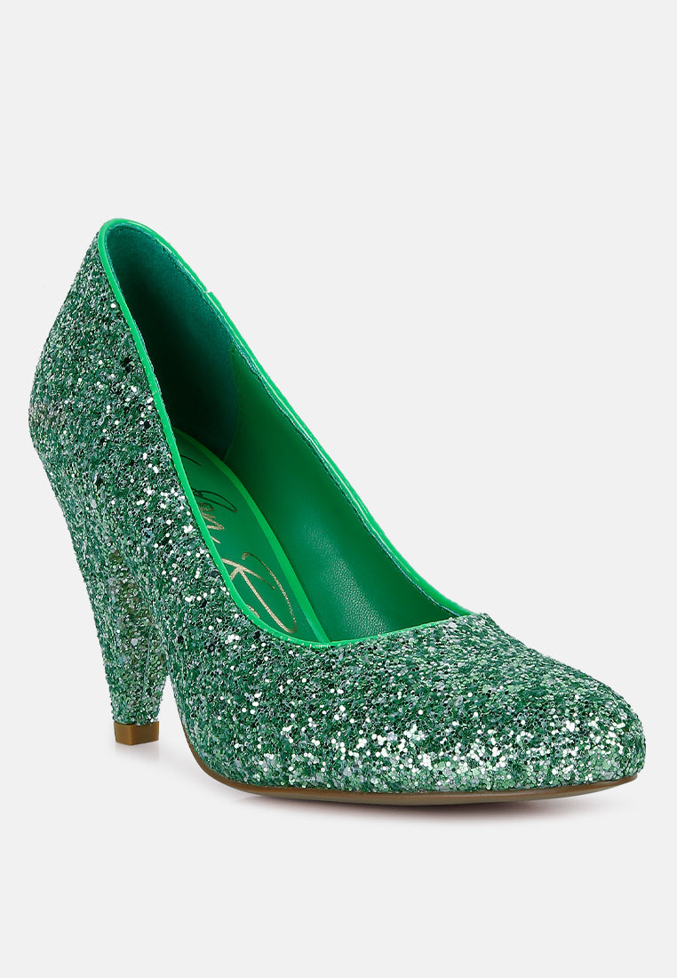 Sugar Plum Glitter Conical Heel Pumps - Glamourous Grace