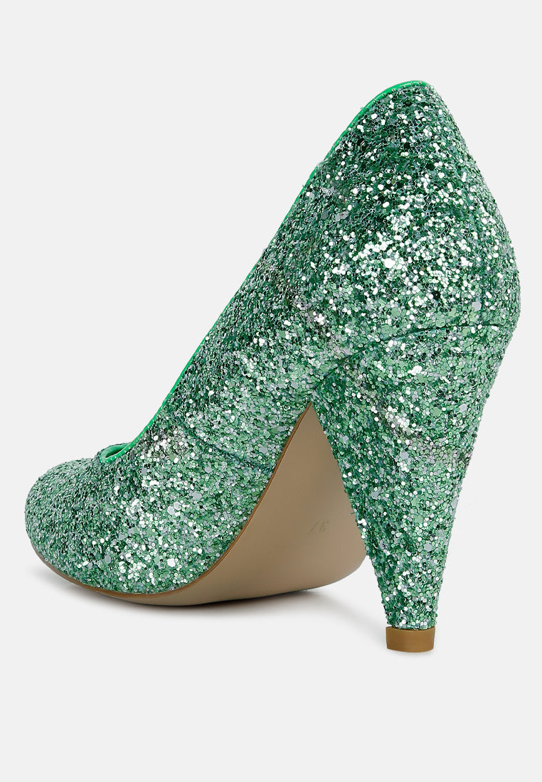 Sugar Plum Glitter Conical Heel Pumps - Glamourous Grace