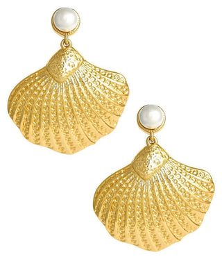 Sullivan Gold Shell Pearl Top Earring - 18k Gold Plated - Belle of the Ball Collection - Glamourous Grace