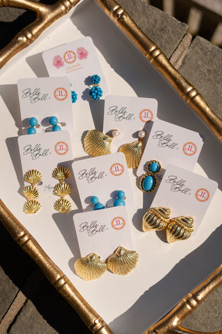 Sullivan Gold Shell Pearl Top Earring - 18k Gold Plated - Belle of the Ball Collection - Glamourous Grace