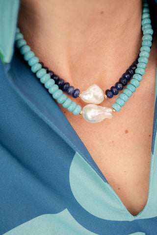 Susie- Quartz Beaded Necklace with freshwater Pearl - Glamourous Grace