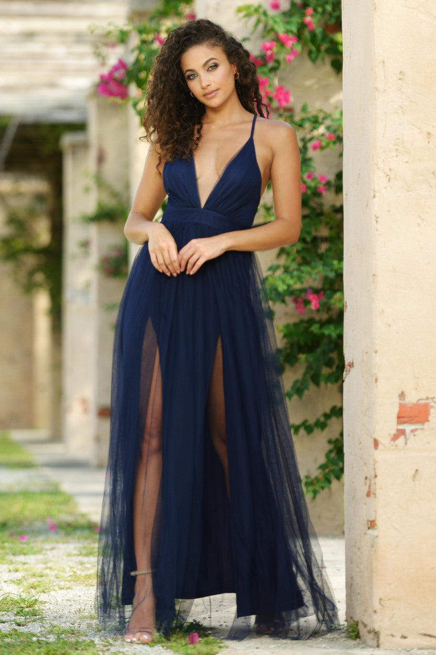 Sydney Maxi Dress - Navy Tulle Dress - Glamourous Grace