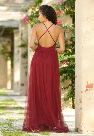 Sydney Maxi Dress - Wine Tulle Dress - Glamourous Grace