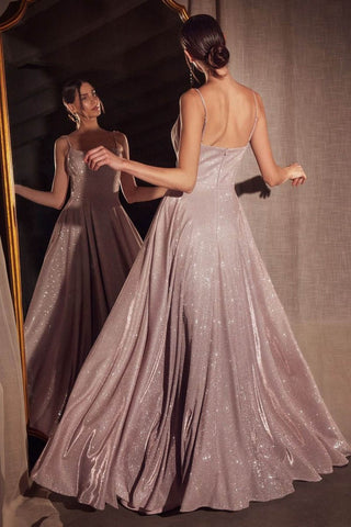 Ladivine Amoris T213 Sleeveless Spaghetti Strap A-Line Glitter Gown