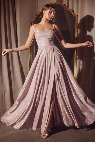Ladivine Amoris T213 Sleeveless Spaghetti Strap A-Line Glitter Gown