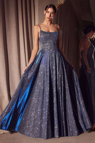 Ladivine Amoris T213 Sleeveless Spaghetti Strap A-Line Glitter Gown