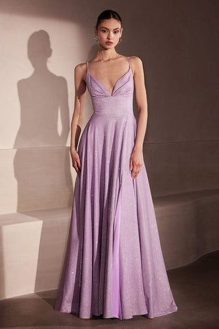 Ladivine Amoris T214 Sleeveless Spaghetti Strap A-Line Glitter Gown
