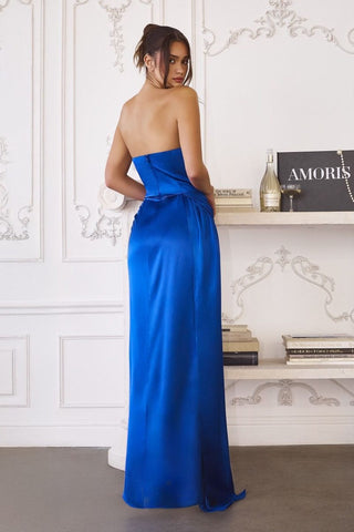 Amoris T215W Fitted Strapless Luxurious Satin Side Sash Wedding Dress