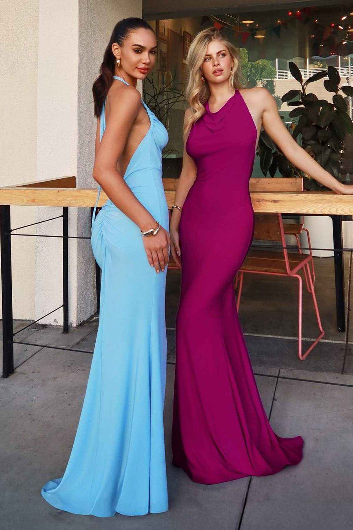 Astee T506 Multi-Way Adjustable Neckline Fitted Stretch Formal Dress - Glamourous Grace