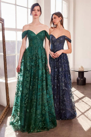 Ladivine Amoris T607 Glitter Print Off the Shoulder A-Line Prom Gown
