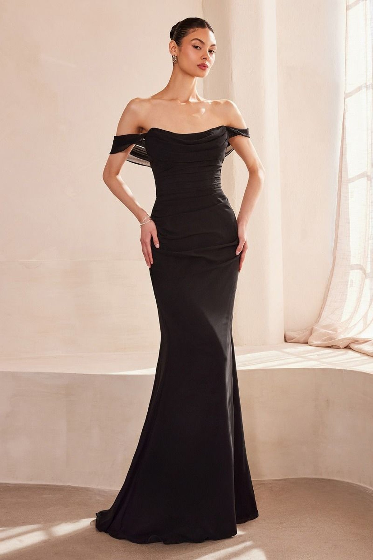 Ladivine Amoris T705 Off Shoulder Fitted Bridesmaid Gown - Glamourous Grace