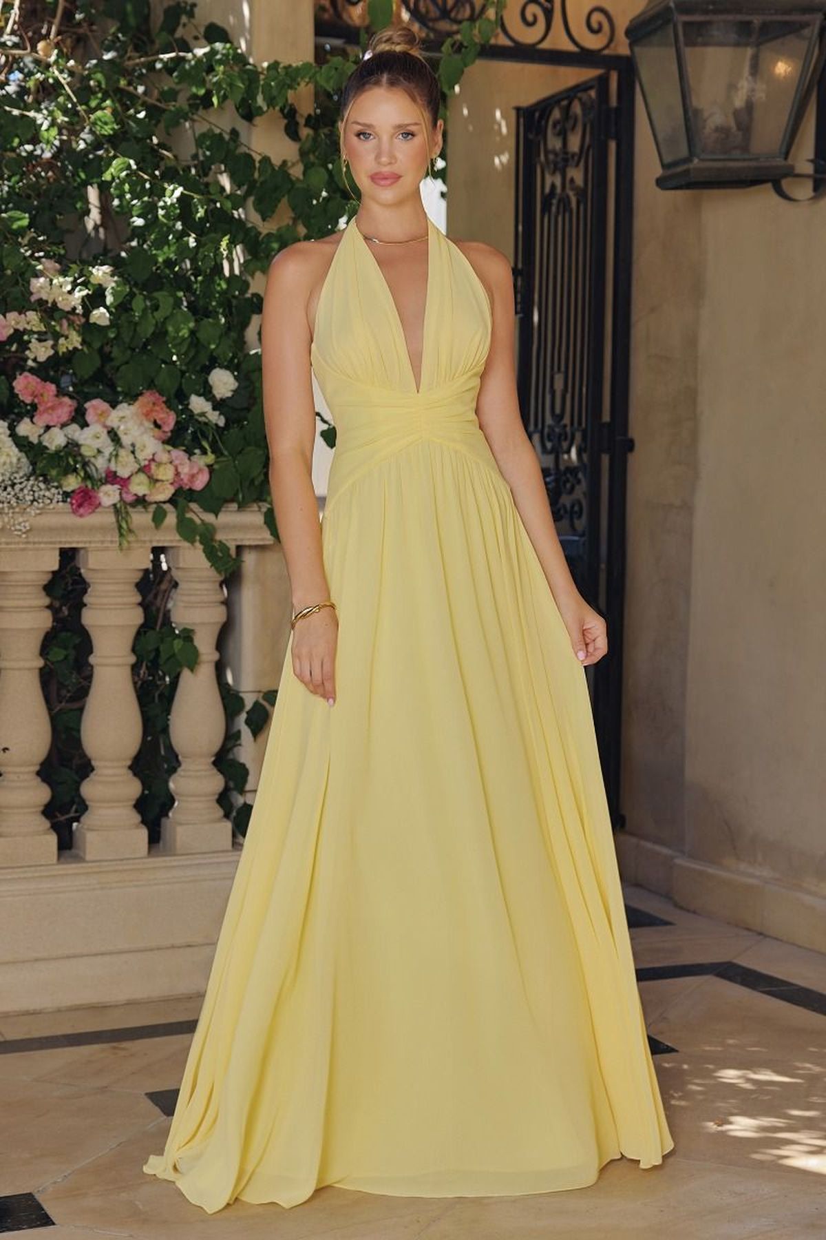 Amoris T715 Halter Neck Chiffon A-Line Gown - Glamourous Grace