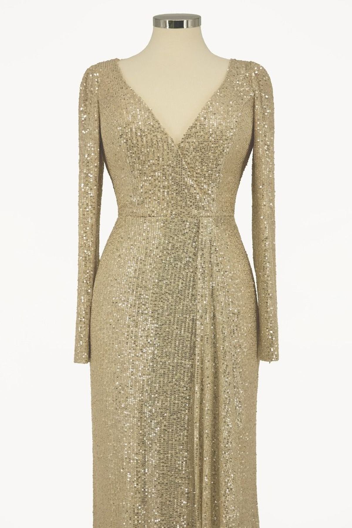 Ladivine Amoris T801 Long Sleeve Sheath Sequin Evening Gown