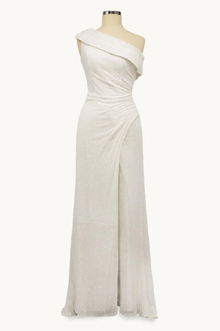 Ladivine Amoris T806 One Shoulder Evening Sequin Dress Leg Slit