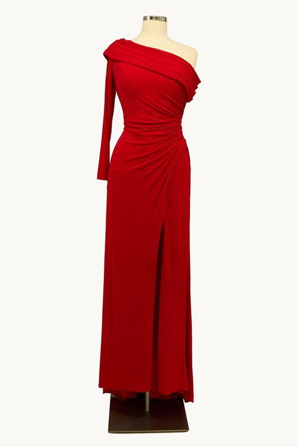 Ladivine Amoris T808 One Sleeve Off Shoulder Fitted Gown with Slit - Glamourous Grace