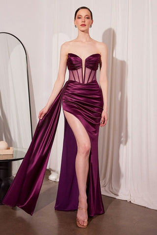 Ladivine Amoris T811 Long Fitted Satin Strapless Evening Gown
