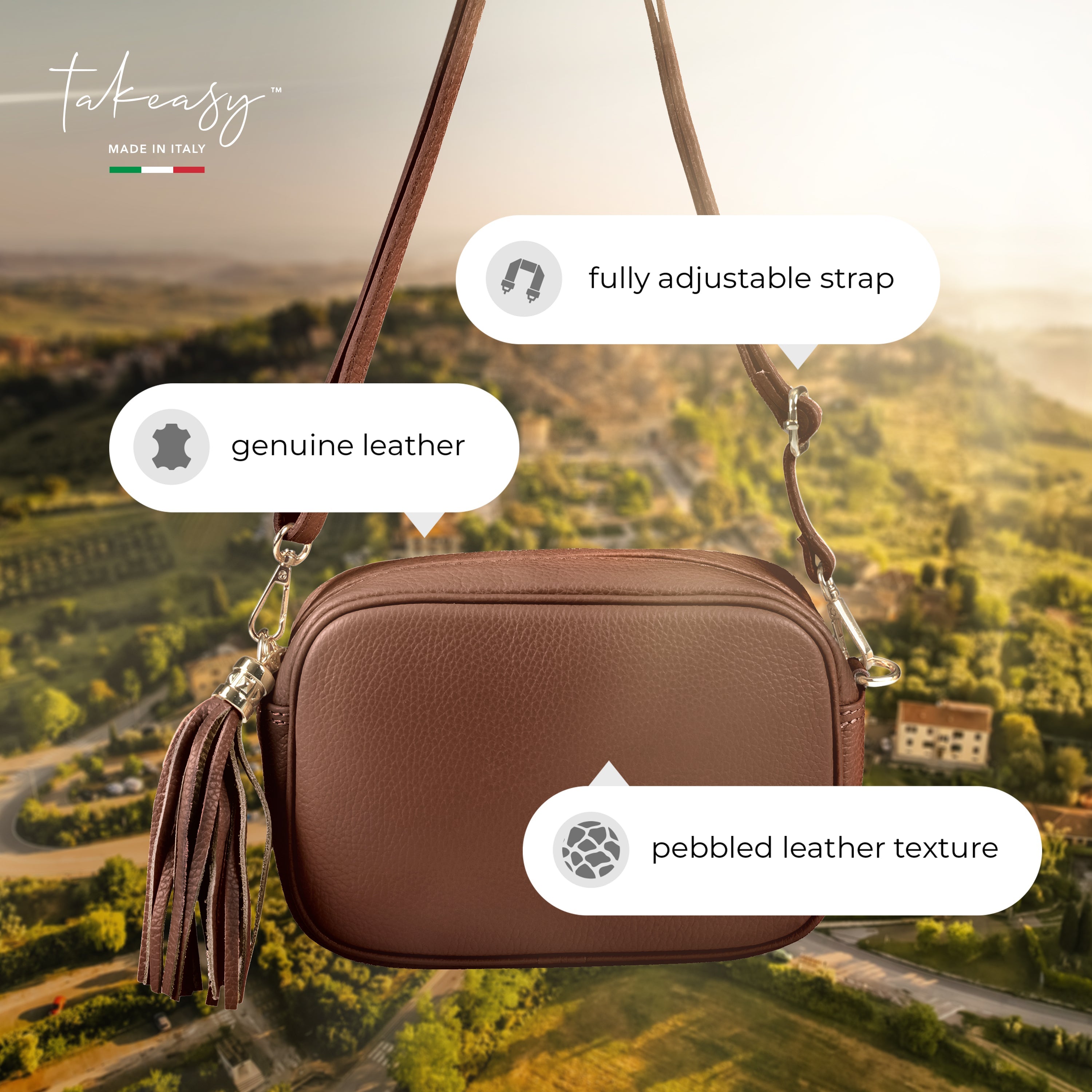 Italian Full-Grain Leather Crossbody Bag | Parma - Glamourous Grace