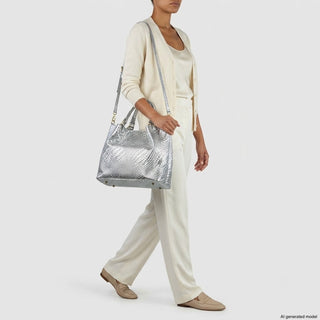 Italian Genuine Basketweave-Embossed Metallic Suede Top-Handle Bag | Imperia - Glamourous Grace