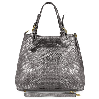 Italian Genuine Basketweave-Embossed Metallic Suede Top-Handle Bag | Imperia - Glamourous Grace