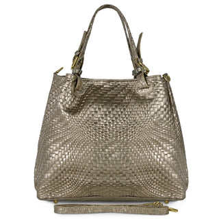 Italian Genuine Basketweave-Embossed Metallic Suede Top-Handle Bag | Imperia - Glamourous Grace