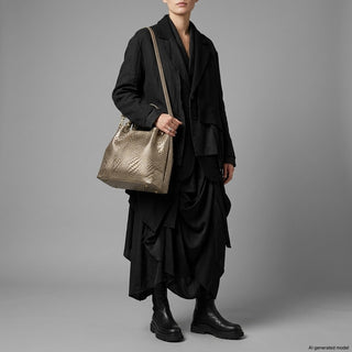 Italian Genuine Basketweave-Embossed Metallic Suede Top-Handle Bag | Imperia - Glamourous Grace