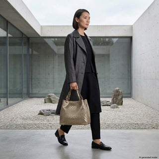 Italian Genuine Basketweave-Embossed Metallic Suede Top-Handle Bag | Imperia - Glamourous Grace