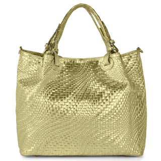 Italian Genuine Basketweave-Embossed Metallic Suede Top-Handle Bag | Imperia - Glamourous Grace