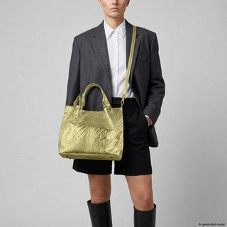 Italian Genuine Basketweave-Embossed Metallic Suede Top-Handle Bag | Imperia - Glamourous Grace
