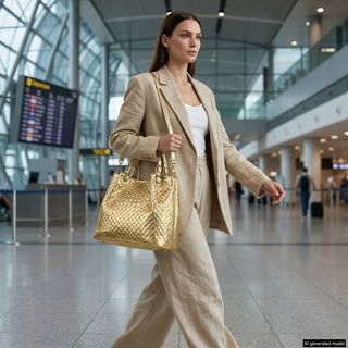 Italian Genuine Woven-Embossed Metallic Suede Top-Handle Bag | Savona - Glamourous Grace