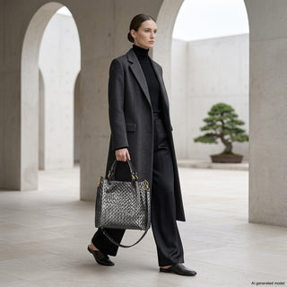 Italian Genuine Woven-Embossed Metallic Suede Top-Handle Bag | Savona - Glamourous Grace