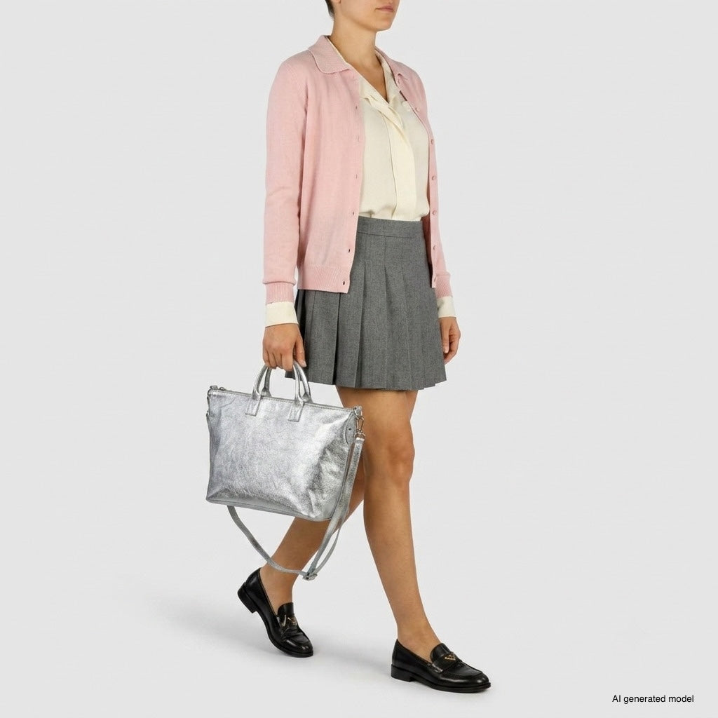 Italian Genuine Metallic Suede Top-Handle Bag | Padova - Glamourous Grace