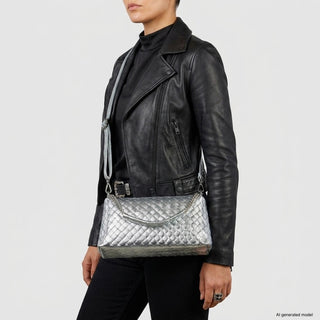 Italian Genuine Woven-Embossed Metallic Suede Crossbody Bag | Roma - Glamourous Grace