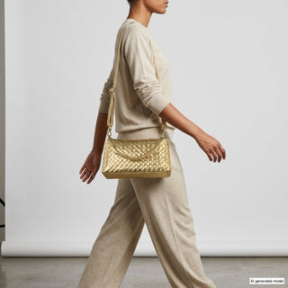 Italian Genuine Woven-Embossed Metallic Suede Crossbody Bag | Roma - Glamourous Grace