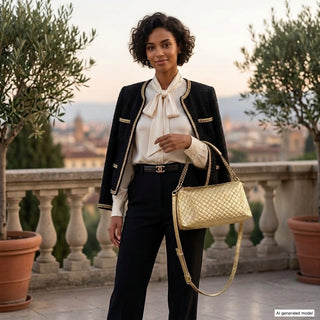 Italian Genuine Woven-Embossed Metallic Suede Crossbody Bag | Roma - Glamourous Grace