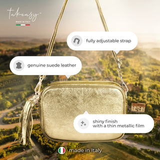 Italian Genuine Metallic Suede Crossbody Bag | Gubbio - Glamourous Grace