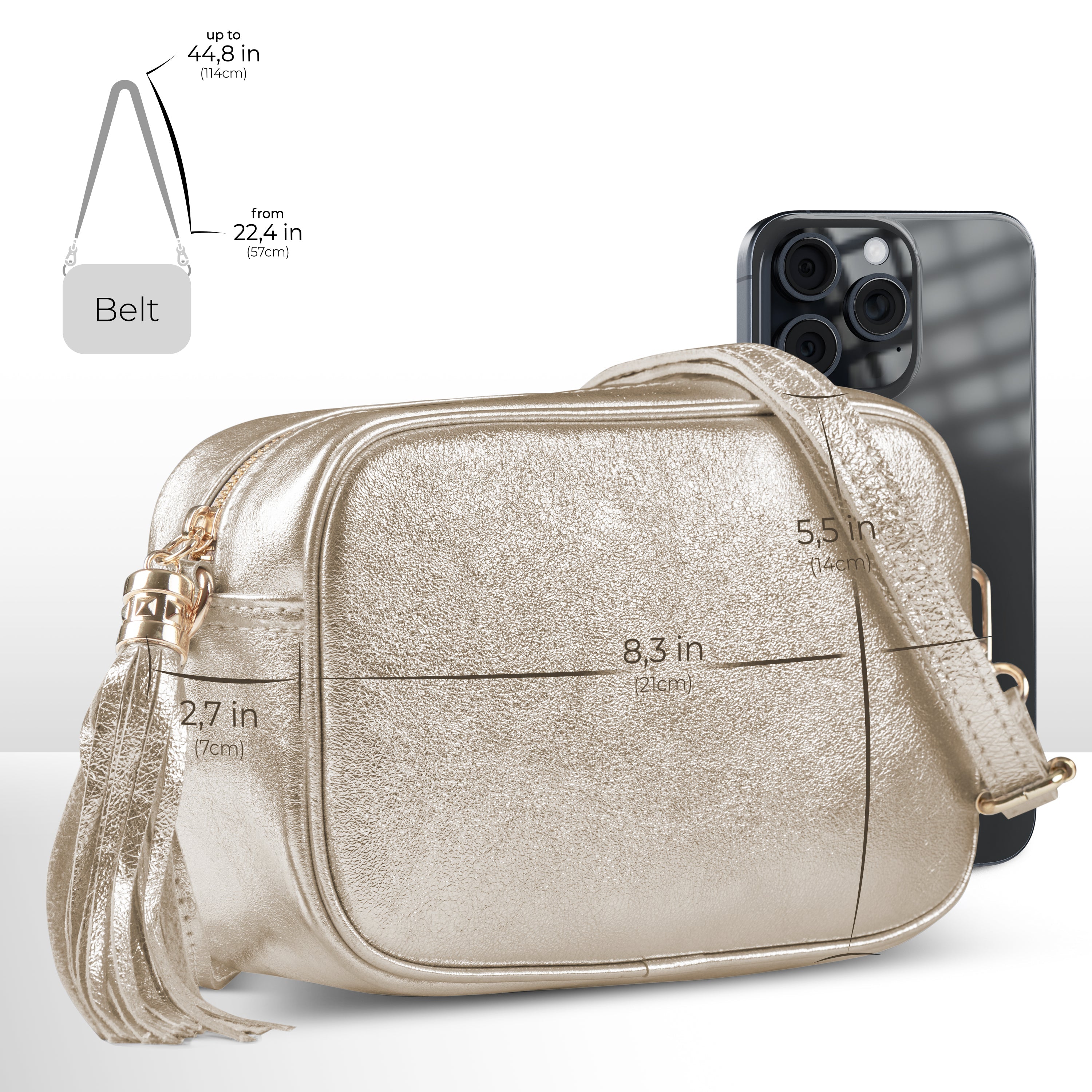 Italian Genuine Metallic Suede Crossbody Bag | Gubbio - Glamourous Grace