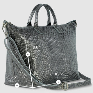 Italian Genuine Basketweave-Embossed Metallic Suede Top-Handle Bag | Treviso