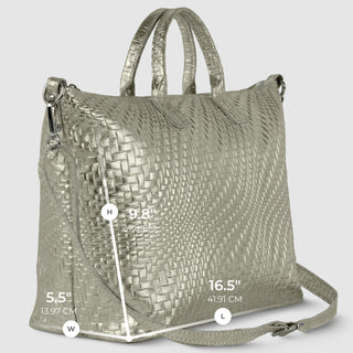 Italian Genuine Basketweave-Embossed Metallic Suede Top-Handle Bag | Treviso