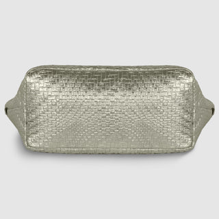 Italian Genuine Basketweave-Embossed Metallic Suede Top-Handle Bag | Treviso