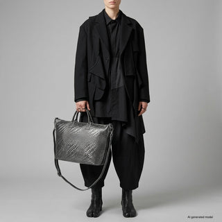 Italian Genuine Basketweave-Embossed Metallic Suede Top-Handle Bag | Treviso