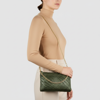 Italian Genuine Basketweave-Embossed Suede Crossbody Bag | Bergamo - Glamourous Grace
