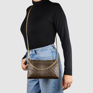 Italian Genuine Basketweave-Embossed Suede Crossbody Bag | Bergamo - Glamourous Grace