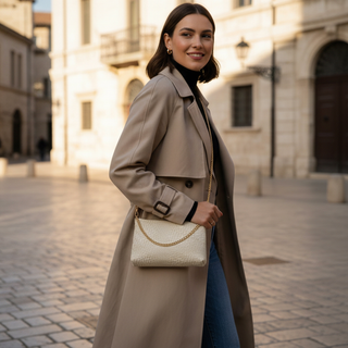 Italian Genuine Basketweave-Embossed Suede Crossbody Bag | Bergamo - Glamourous Grace
