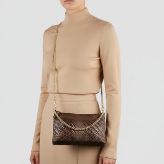 Italian Genuine Basketweave-Embossed Suede Crossbody Bag | Bergamo - Glamourous Grace