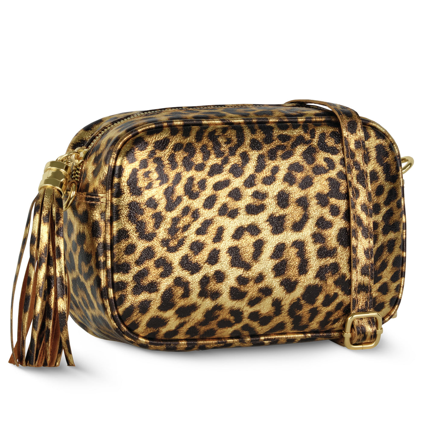 Italian Genuine Leopard-Print Metallic Suede Crossbody Bag | Potenza - Glamourous Grace