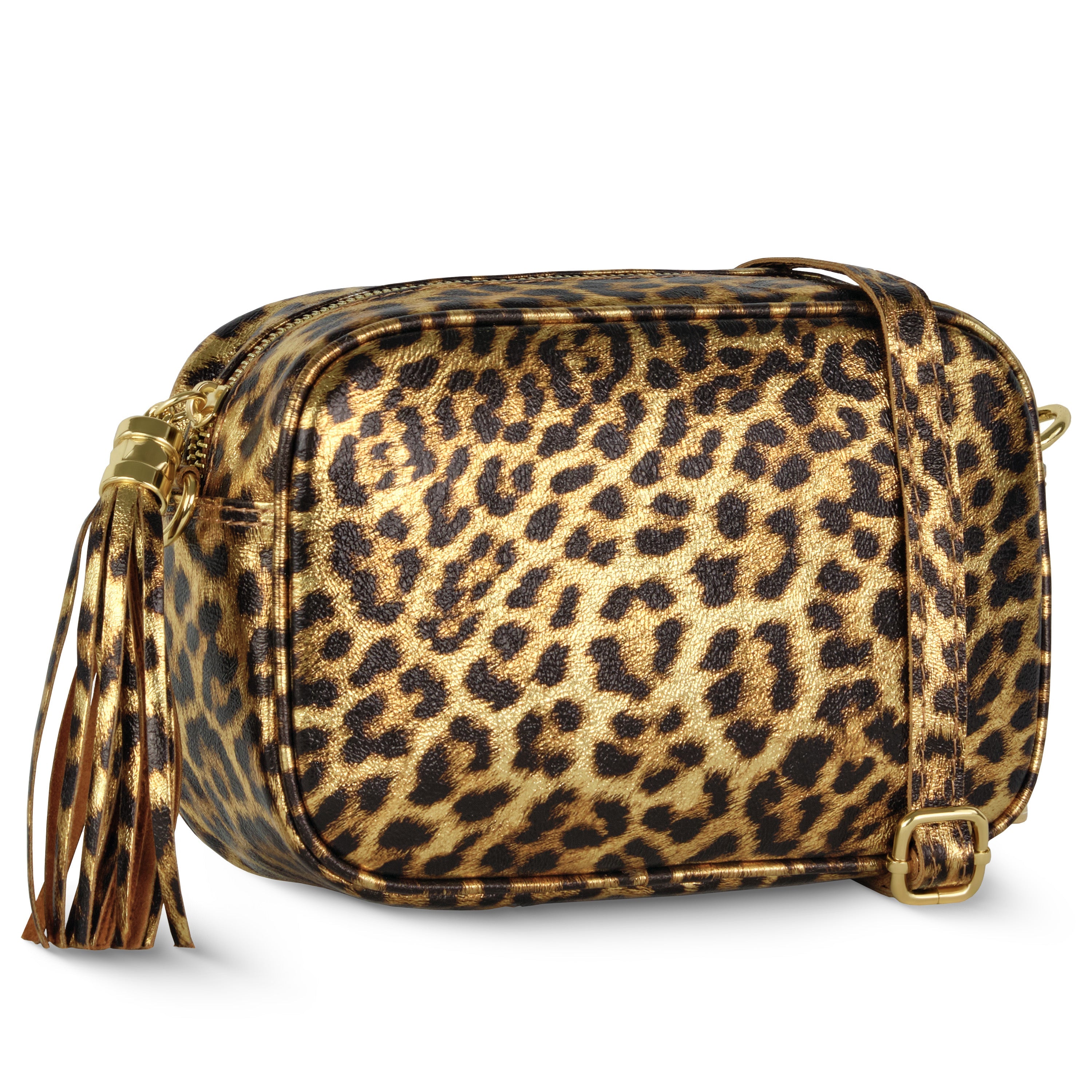 Italian Genuine Leopard-Print Metallic Suede Crossbody Bag | Potenza - Glamourous Grace