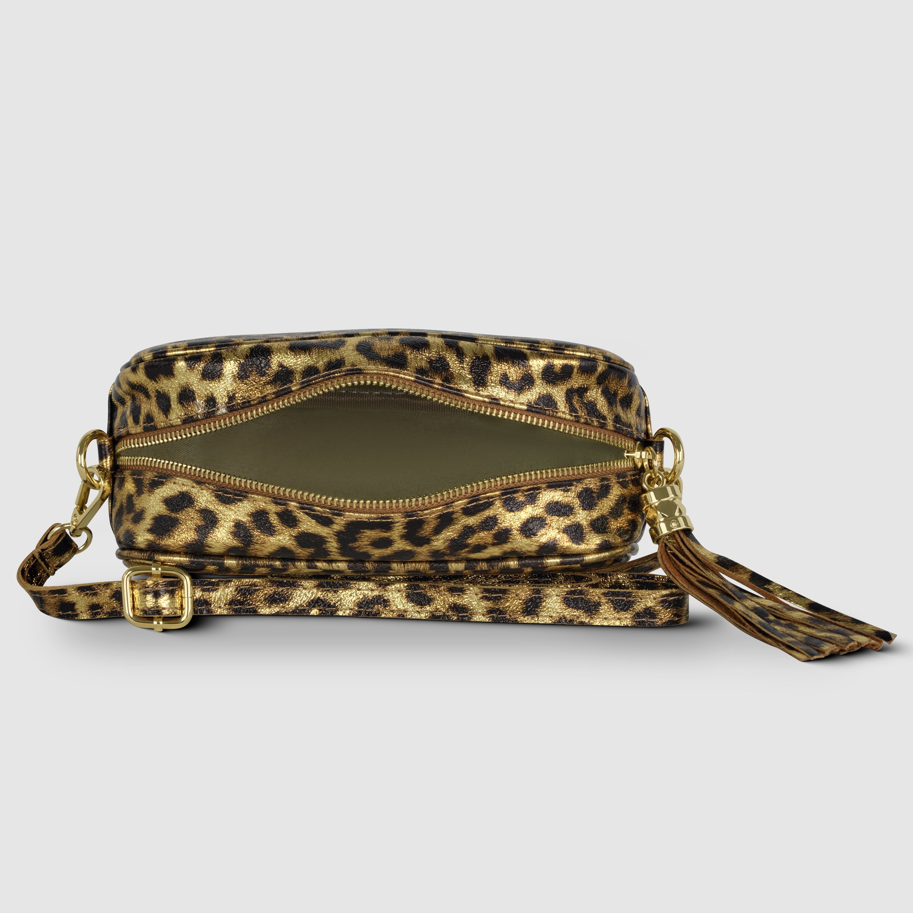 Italian Genuine Leopard-Print Metallic Suede Crossbody Bag | Potenza - Glamourous Grace