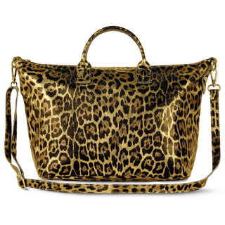 Italian Genuine Leopard-Print Metallic Suede Top-Handle Bag | Rimini - Glamourous Grace